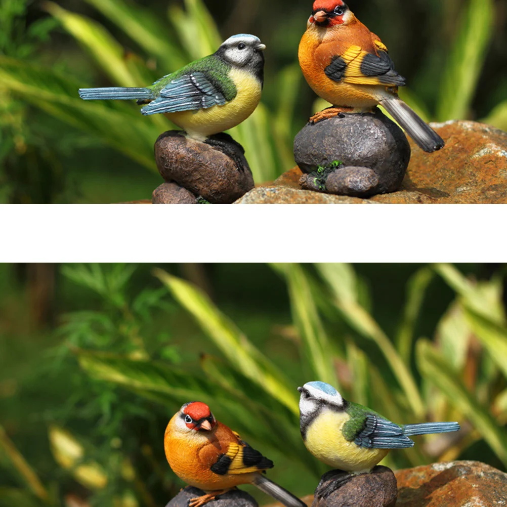 

2Pcs Simulation Bird Decoration Resin Mini Birds for Garden Desktop Potted Plant Ornament Red Blue Resin Ornament