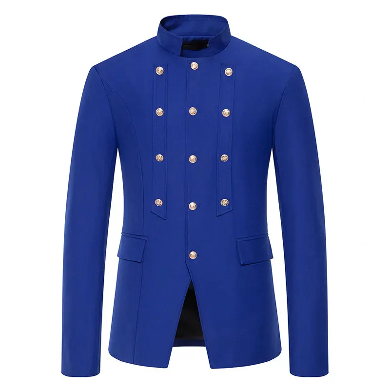 Classic Men Court Banquet Wedding Suit Jacket Black / Blue / White Fashion Male Standing Collar Single Breasted Blazer Coats