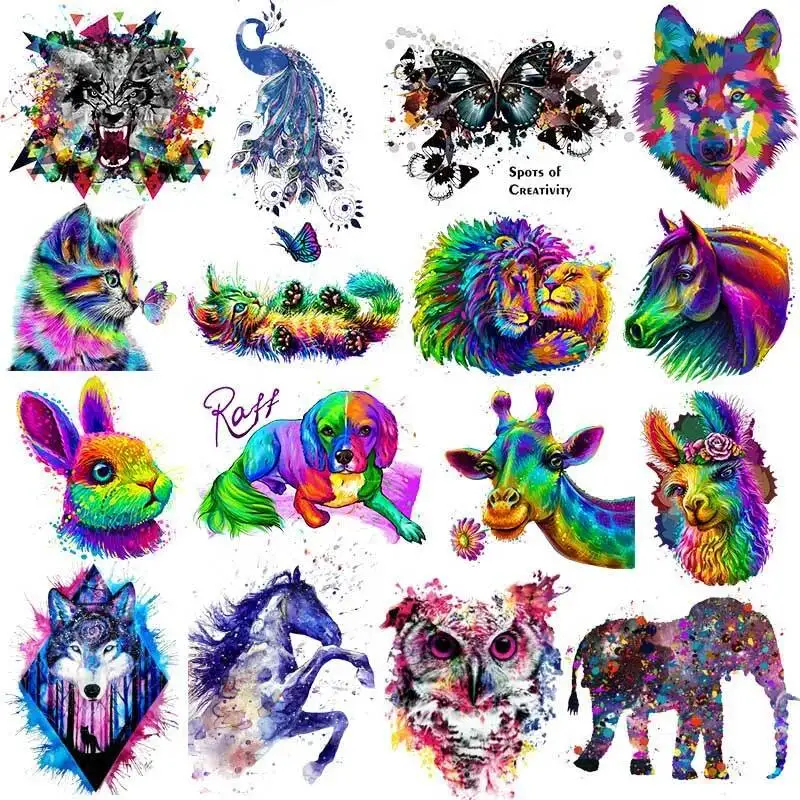 

Heat Transfer Patch for Clothing, Thermal Stickers, Punk Animal Series, Tiger, Horse, Cat Iron on Transfers, DIY