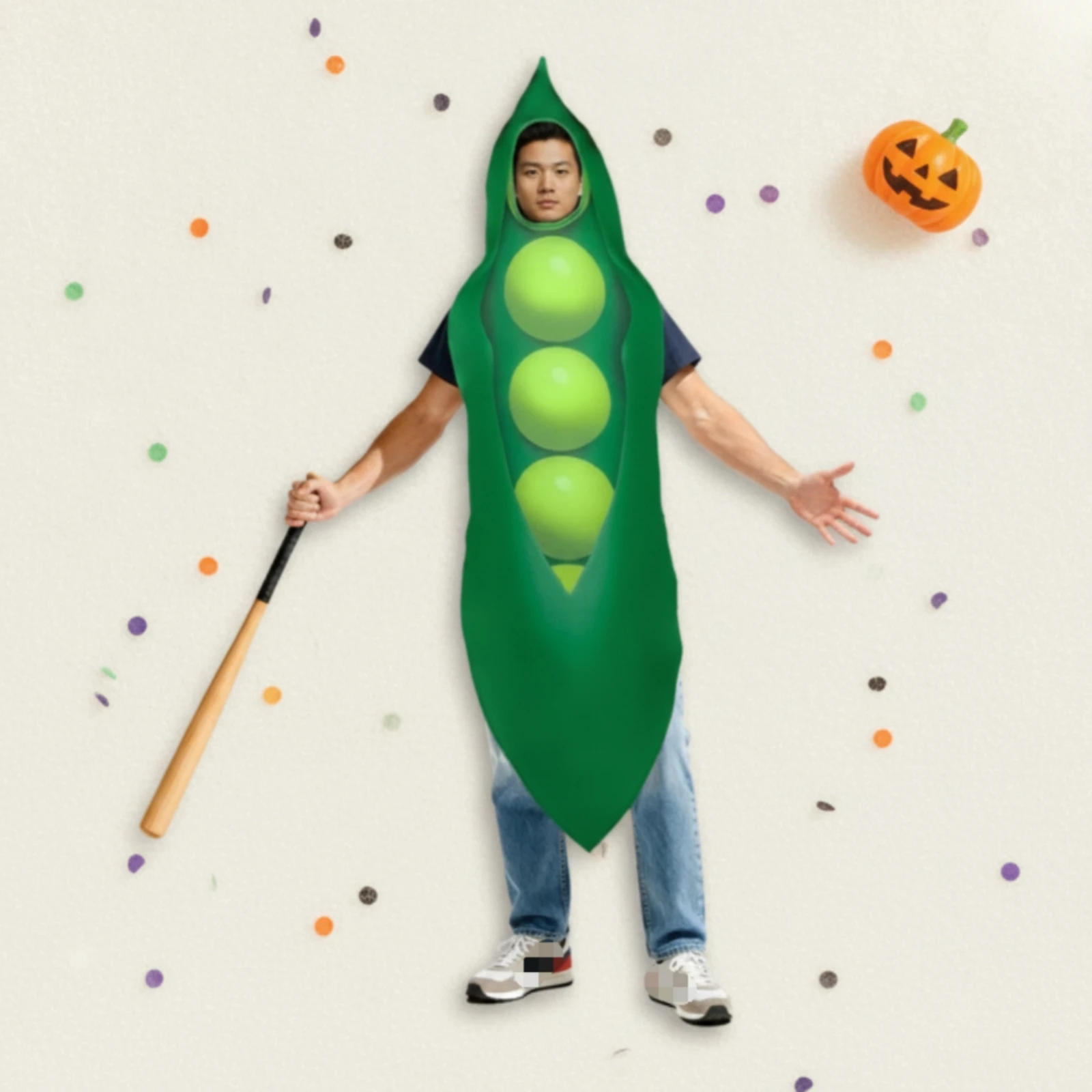 Green Pea Pod Costume Stage Ready Pea Pod Costume Cosplay Outfit Hooded Dress-up Wear Hook and Loop Fastener for Party view 5