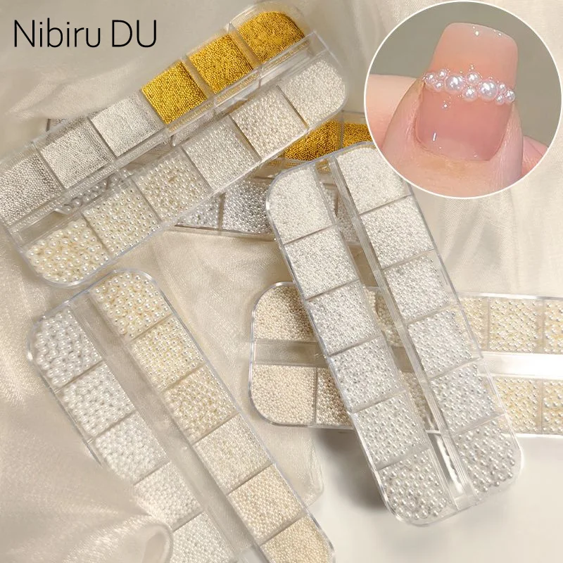 12Grids Mini Caviar Beads Nail Art Decorations Metal Gold/Silver Micro Ball Nail Charms Magnetic Pen 0.5~3mm Ball Nail Jewelry