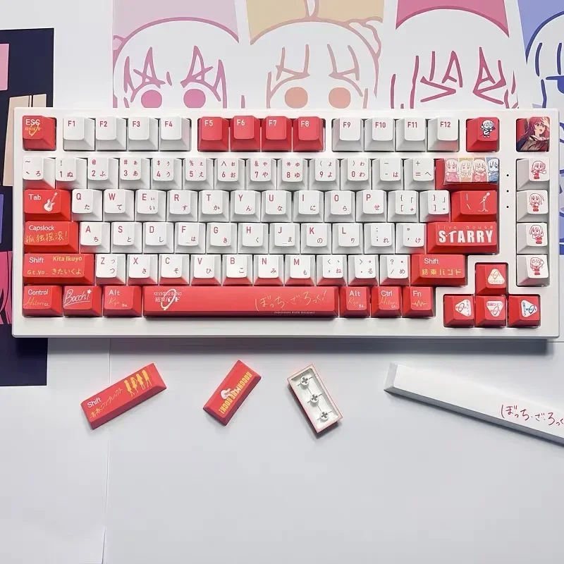 BOCCHI-Anime Kita Ikuyo Tema Keycaps, Keycaps coreano, 138 Chaves, PBT, Tintura Subbed, Cartoon Gaming Key Caps, Layout ANSI