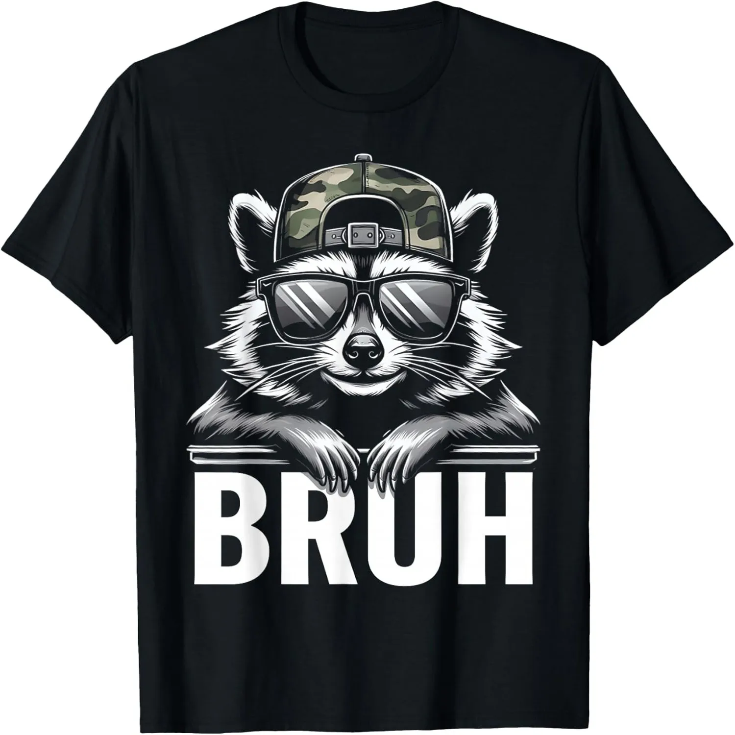Bruh Raccoon Trash Racoon Camo Hat Youth Teens Kids Slang T-Shirt 100% cotton short sleeve tee