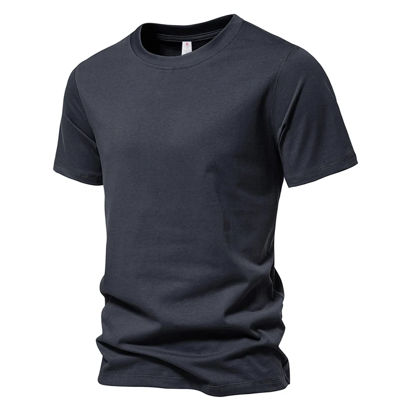 Men\'s Short Sleeve Basic Top Tees Casual 100% Cotton Regular Fit O-Neck T Shirts Black White Navy Gray