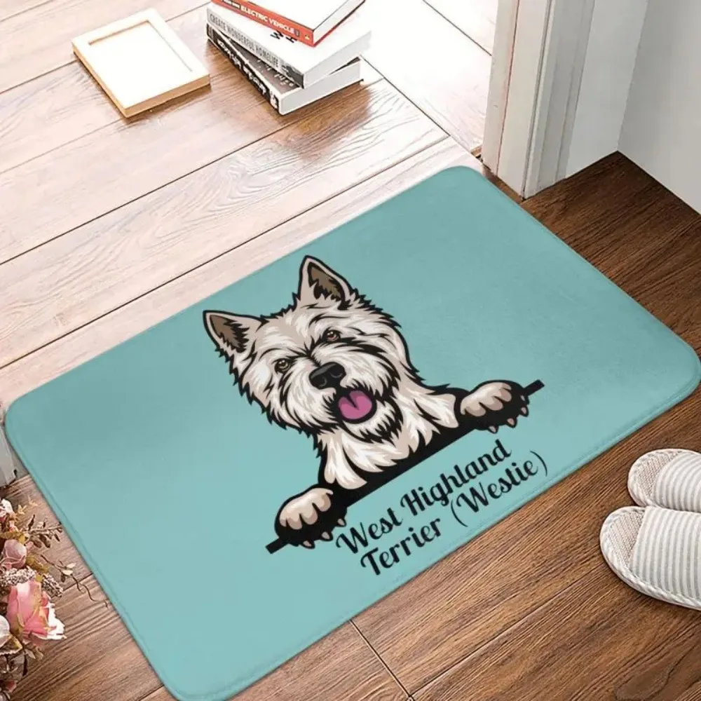 Peeking Dog West Highland White Terrier Front Floor Door Entrance Mats Outdoor Westie Bath Kitchen Doormat Garden Carpet Rug