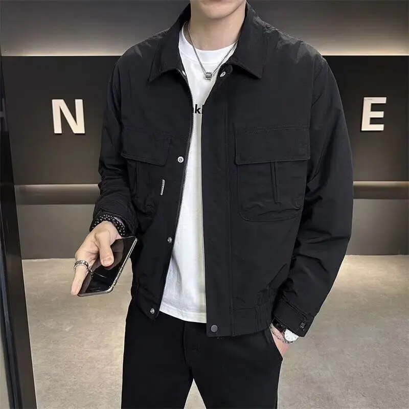 

Casual Loose Men's Jaet Pure Color Stand Collar Outdoor Workwear Autumn Trendy Brand Double ket Loose Fit Casual Top