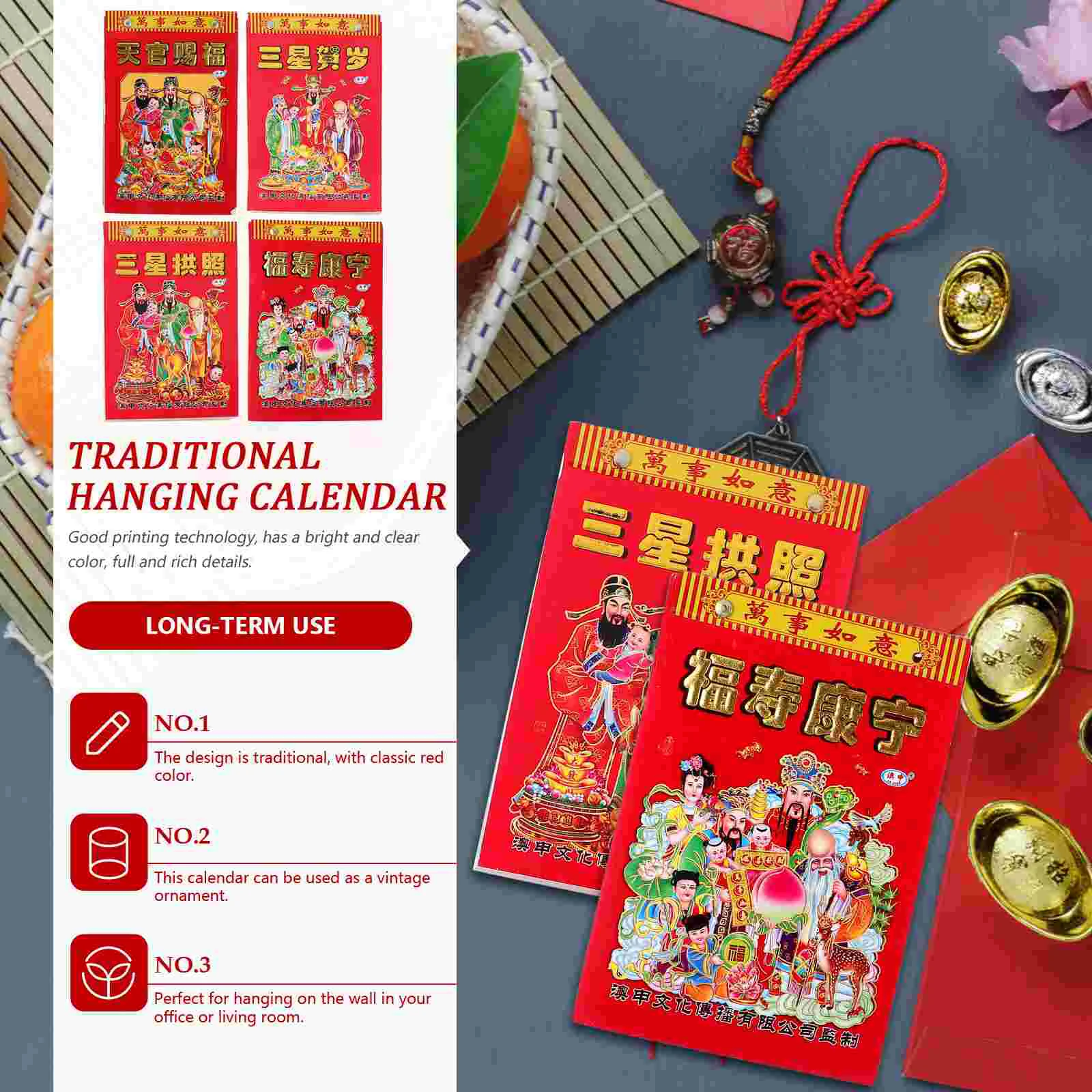 Household Hand-pulled Dragon Year Dahuang Calendar to Win The Auspicious Days of Zodiac (50 Opens) Planner Decor