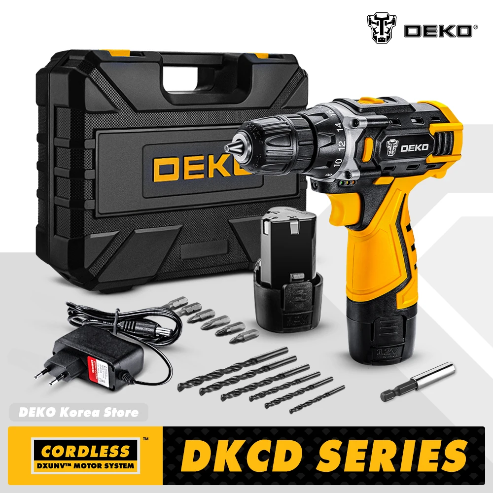 DEKO New 12V 16V 20V Cordless Drill Screwdriver Mini Wireless Power Driver Lithium-Ion Battery LED Light 18+1 Settings