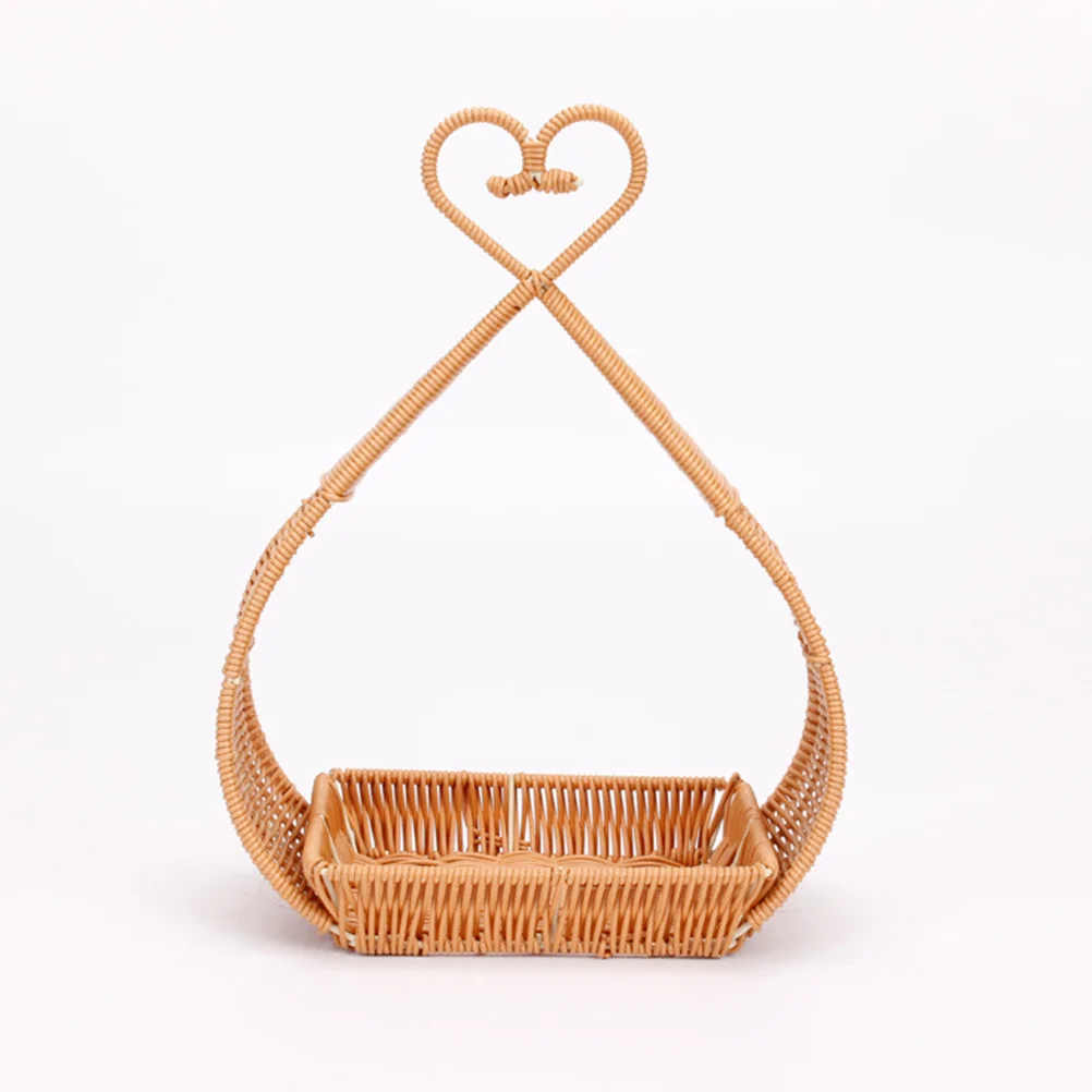 

Plastic H woven Fruit Basket Rustic Retro Dustproof Cover Portable Storage Container Imitation Rattan Picnic Bride Baskets