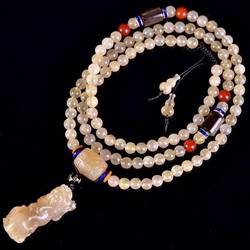 

Натуральный тибетский браслет-намазник из 108 бусин для мужчин и женщин, в стиле Пи Сю, ожерелье из рога