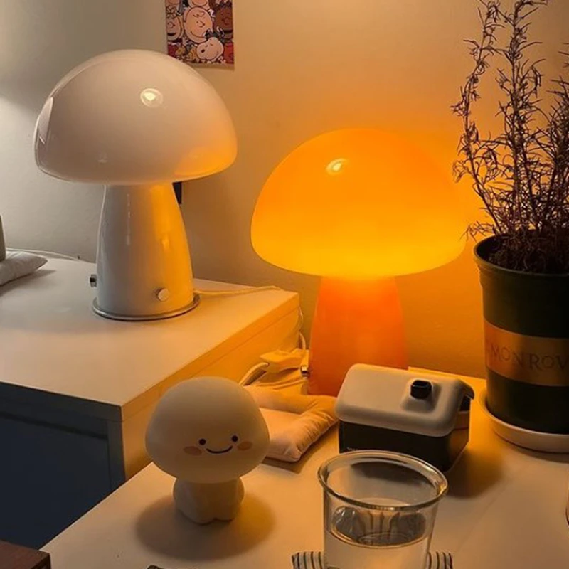 Italian Designer Modern Bedroom Bedside LED Mushroom Light with USB Plug Wire Control Tri-Color for Camping Home Decor Lighting