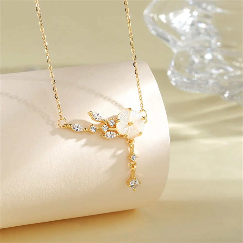 

Korean S925 Necklace - Shell Flower Plum Zircon, Fresh, Summer Niche Designer Women's Choker