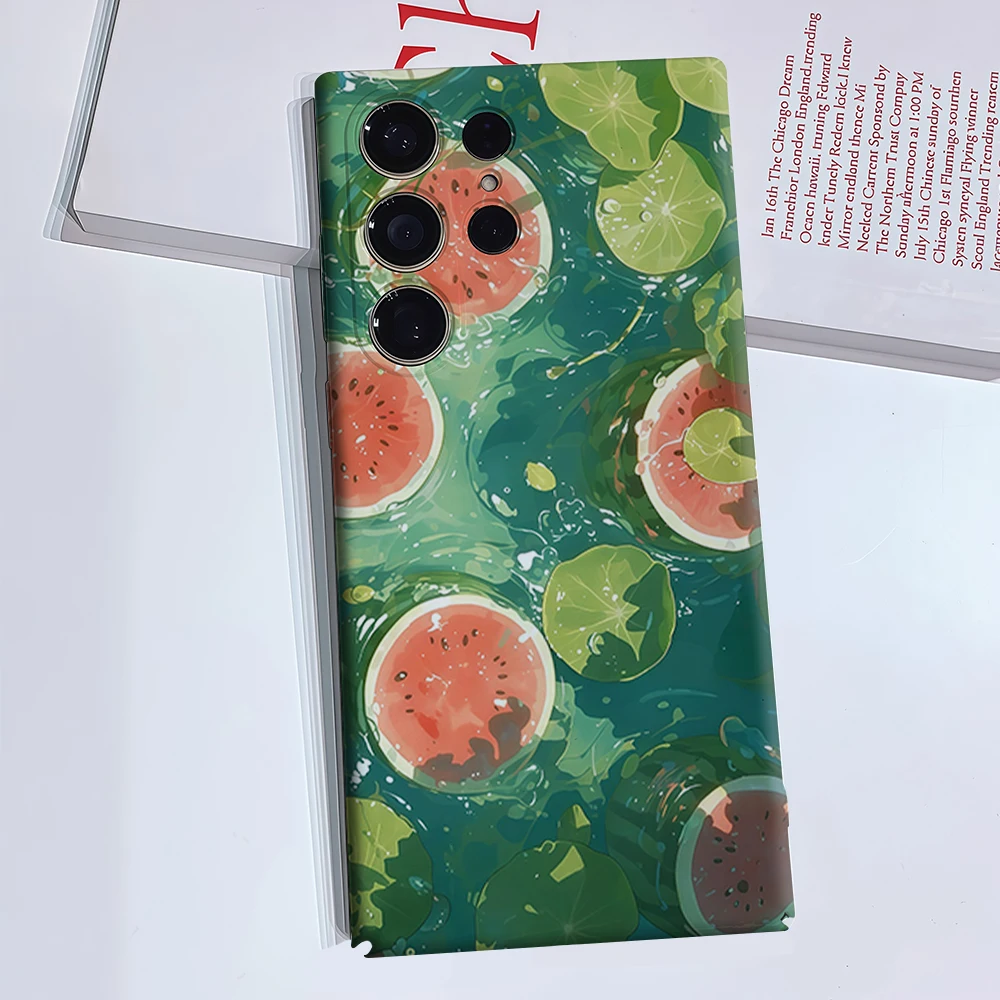 Watermelon Lotus Pond Phone Case for Samsung Galaxy S26 S25 Ultra S24 S23 Ultra Plus Glossy Double-layer Back Cover