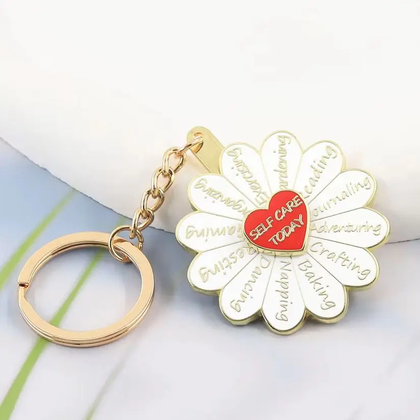 Porte-clés rotatif « Self Care Today » – Décisionnel créatif pour la santé mentale – Bijou anti-stress avec affirmation positive