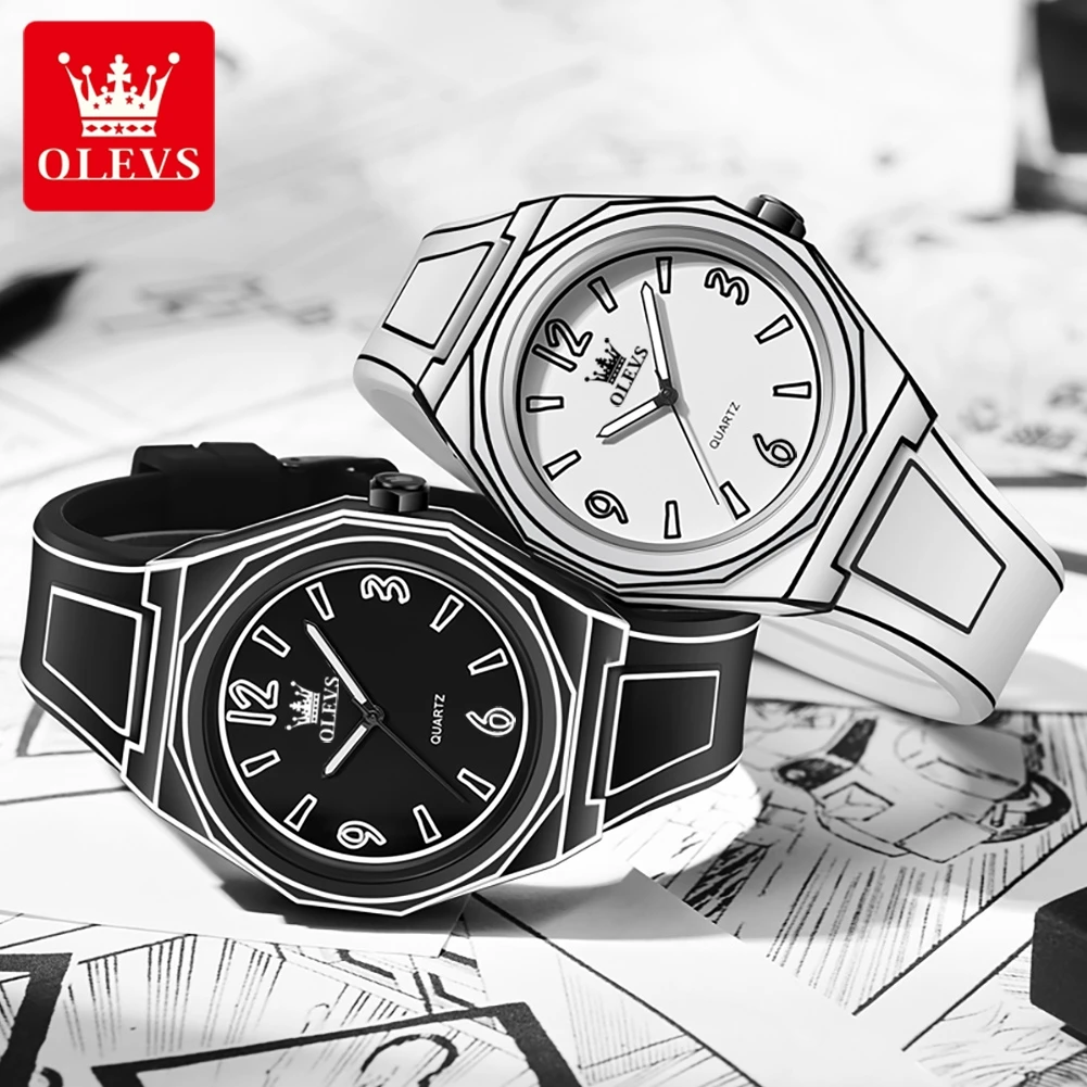 OLEVS 1018 Men Watch Trendy Manga Style Quartz Watch High Quality Resin Silicone Strap Original Design Luxury Brand Men Watch ﻿