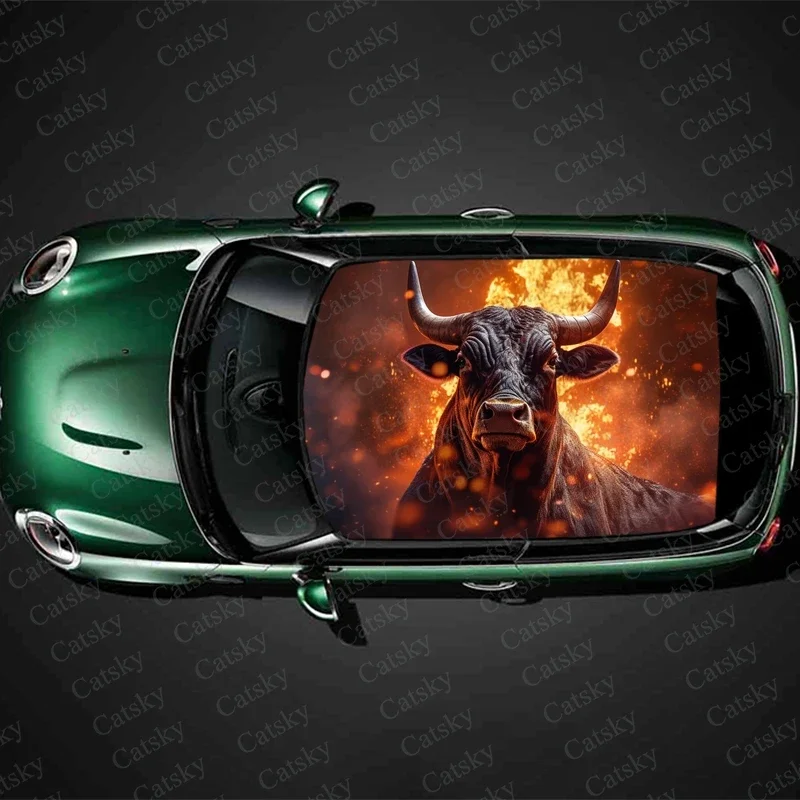 

Amazing Bull Design Car Roof Sticker Wrap Racing SUV Accessories Packaging Painted PVC Custom Car Graphic Decal