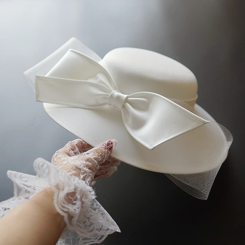 French White Bownot Satin Top Hat Women Banquet Elegant  display picture 1