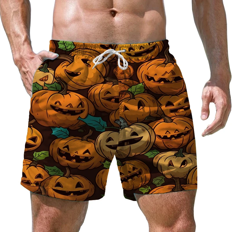 Summer Simple Fashion Shorts Street Casual Shorts Men's Loose Comfortable Beach Shorts Halloween Pumpkin 3D Printed Shorts