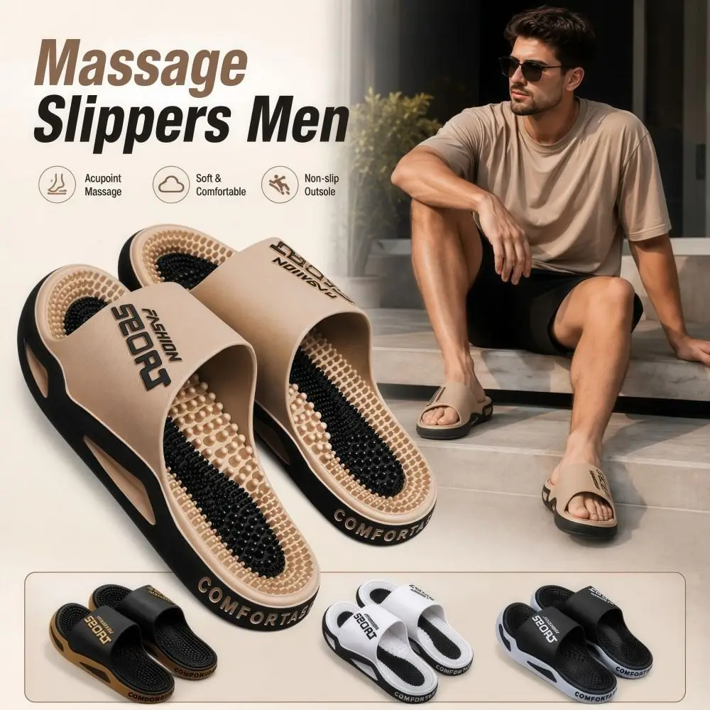 

Acupressure Massage Slippers Men Anti-odor Soft Bottom Bathroom Slippers Lightweight Versatile Outdoor Slippers Everyday Outfits