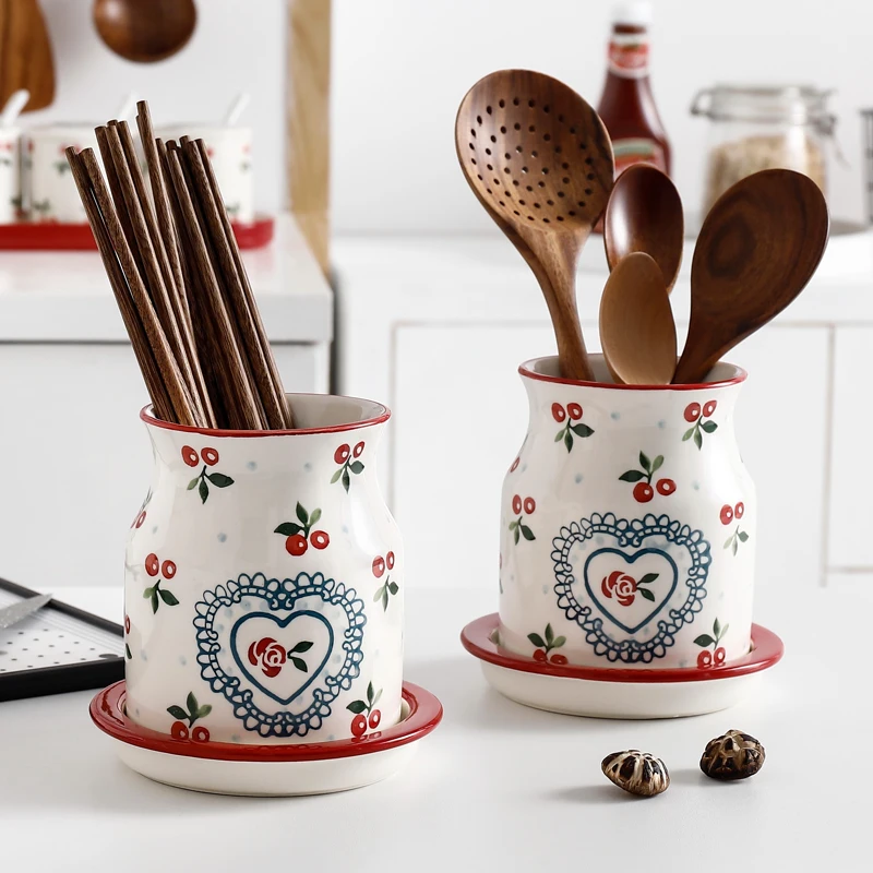 

Cherry Hand-Painted Cerc Chopstis Holder Kitchen Utensil Storage Cage Fre Sle Chopsti Stand Utensil Cage by XiongG...
