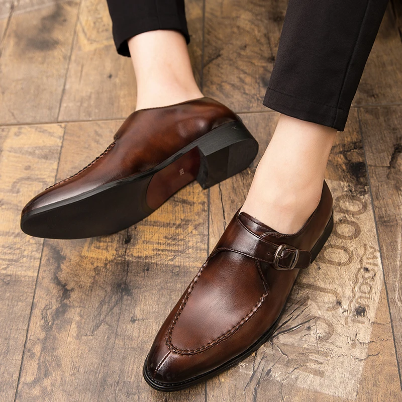 

Mens Black/Coffee Dress Slip On Oxfords Pointed Toe Genuine Leather Wedding Mens Business Work Shoes