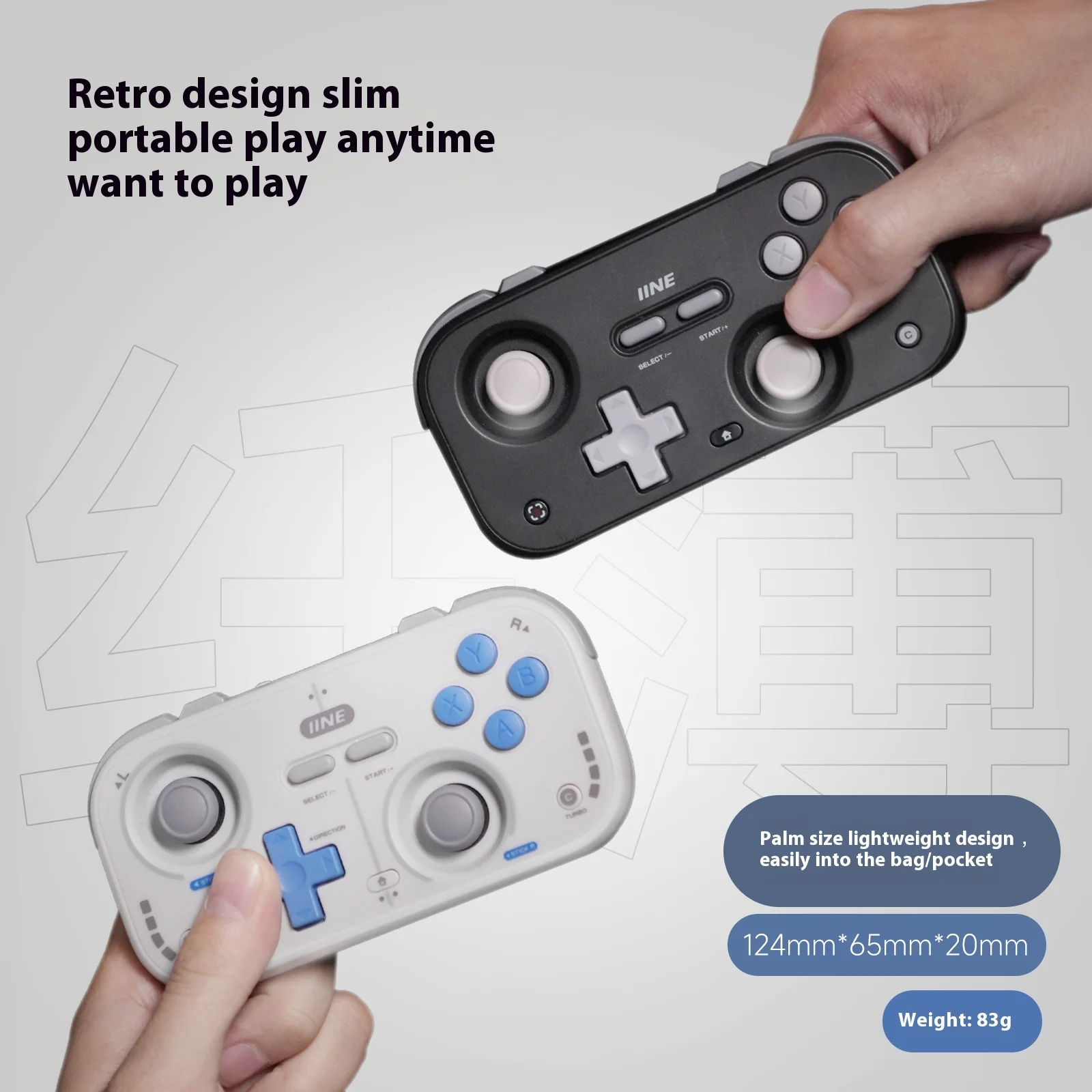 

IINE Retro Bluetooth Pocket Gamepad with Adjustable Vibration 1000hz Sinking Hall Joystick Portable Accessory for Switch 600mah