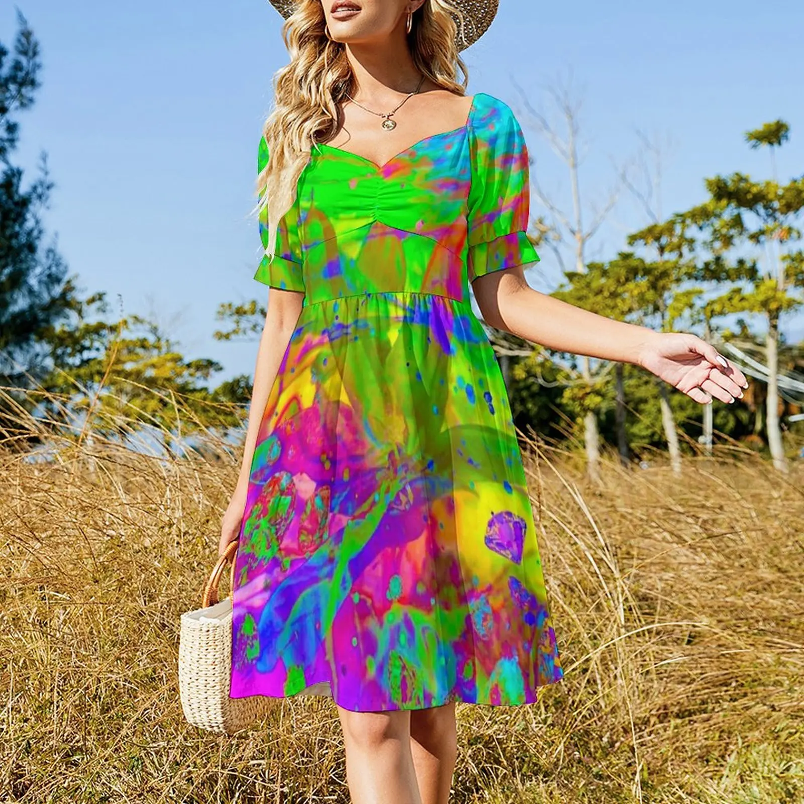 Neon Florals 103 Abito a maniche corte abiti da donna eleganti e graziosi abito da donna