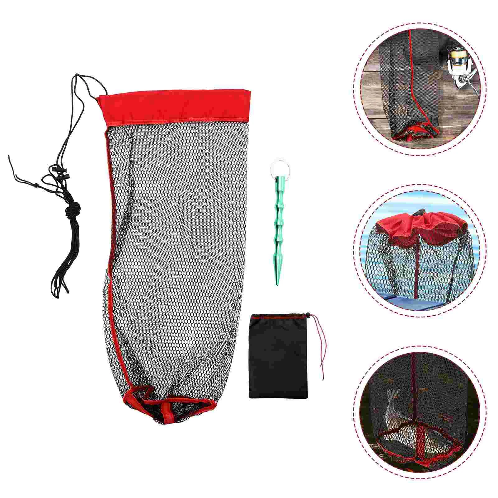 Folding Fish Basket Long-lasting Net Tightening Bag Fishing Bags Ground Insert Storage Plug Affordable Replacements Drawstring