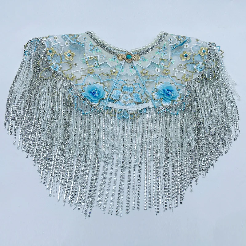 Women's Spring Summer Pearl Beaded Diamonds Tassel Pashmina Female Embroidery Chinese Vintage Shawl Cloak Collar R2514