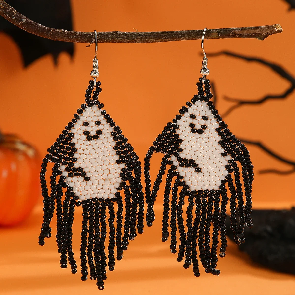 

Серьги из бисера с кисточками, креативный дизайн, День всех святых, призрак, трюки, ручное вязание, богемный сплав, серьги из рисовых бусин