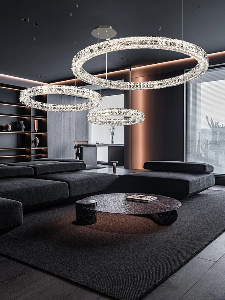 

LED Crystal Round Chandelier 2025 Chrome Golden Modern Hanging Lamps for Ceiling Home Decor Nordic Ring Lights for Living Room