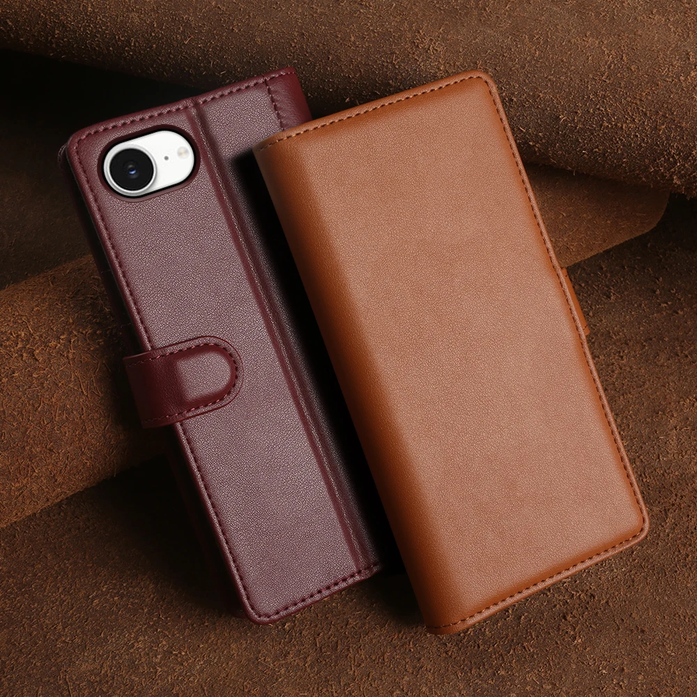 

For iphone 17e 16e Genuine Leather Case For iphone 17 16 15 Pro Max 14 Plus 11 12 13 Mini 7 8 Phone Case Flip Cover Coque Funda