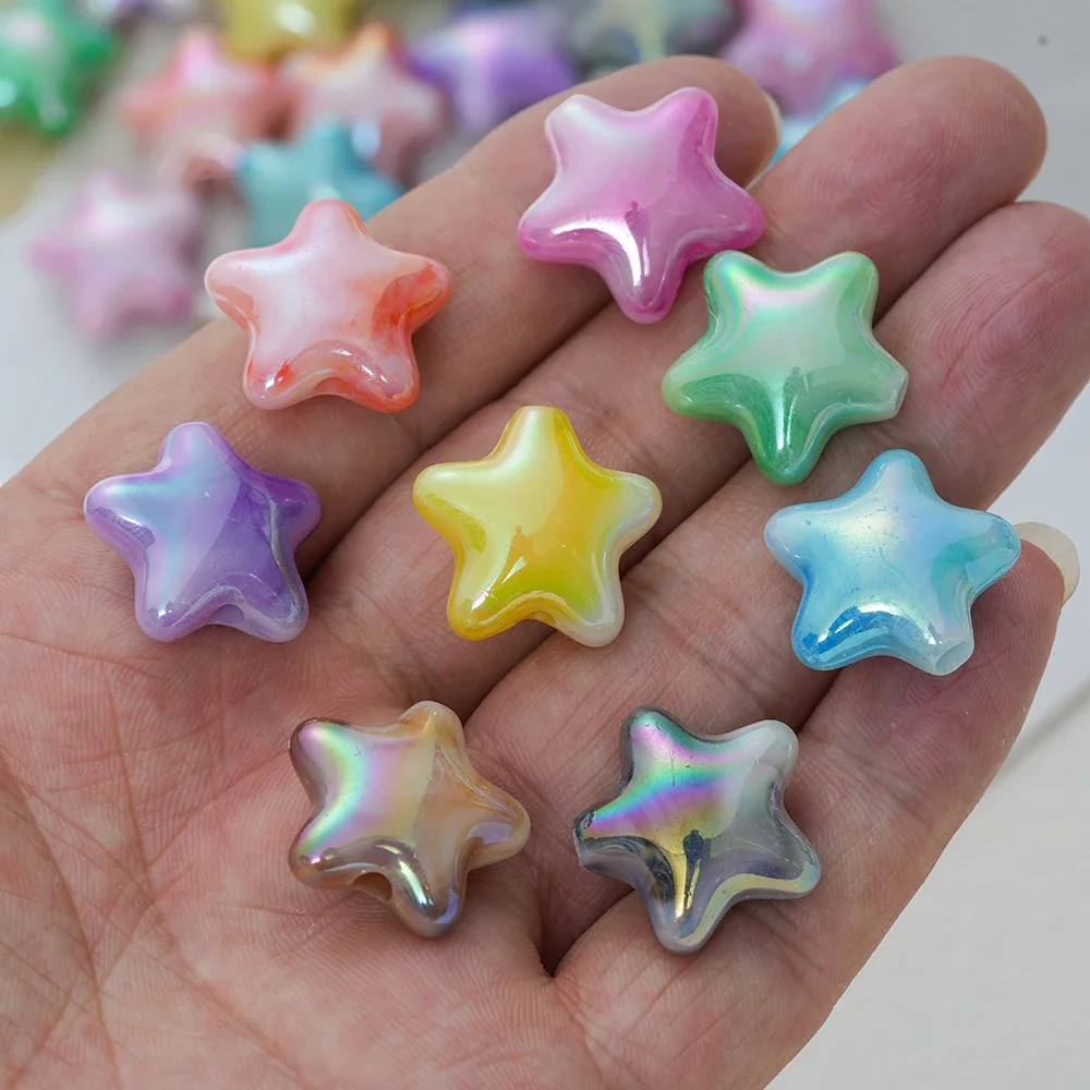 Cuentas sueltas de Color degradado nacarado para fabricación de joyas, 10 piezas, Estrella acrílica, 21mm, hechas a mano, accesorios de bricolaje, venta al por mayor