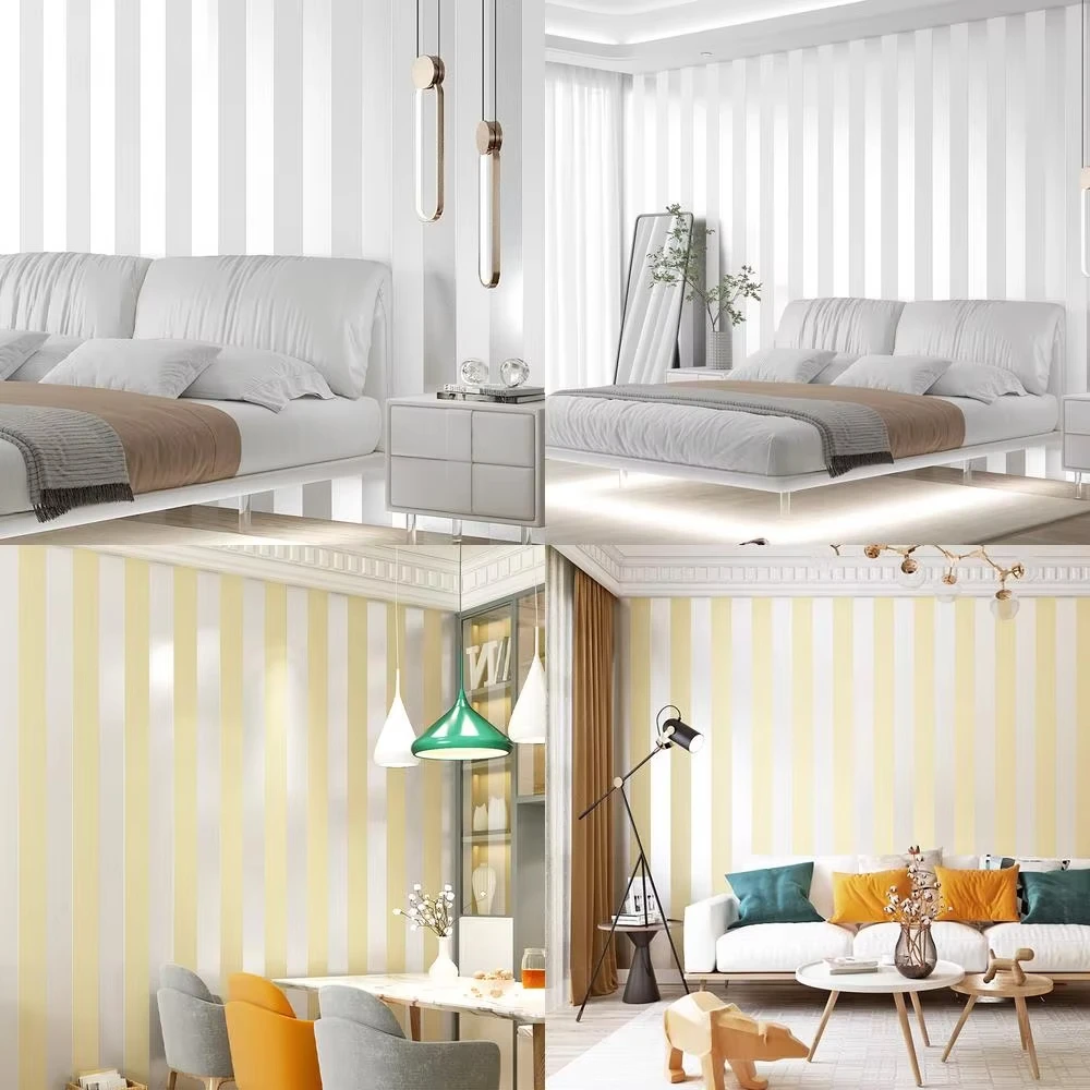 Off White Vertical Stripe Self-adhesive Wall Papers for Bedroom Beige Thickened Non-woven Fabric Household Sticker Papier Peint