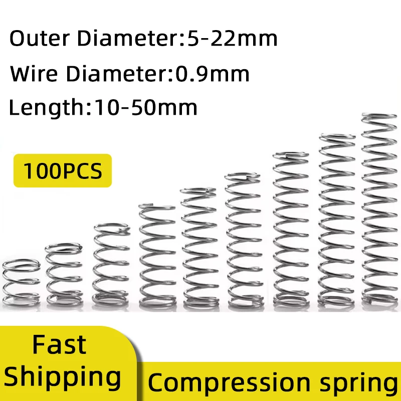 100PCS 65Mn Cylidrical Coil Compression Spring Valve Reset Automation Equipment Industrial Engineer Home Mechanic Daily Repair