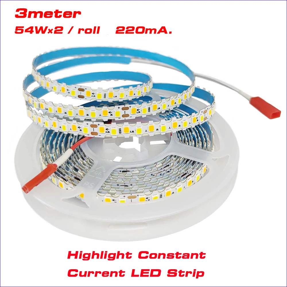 10pcs 3meter 2835 180D 220mA Dual Colors Conatant Current LED strip for repairing chandeliers, 3000K+6500K LED ribbon 54WX2/roll