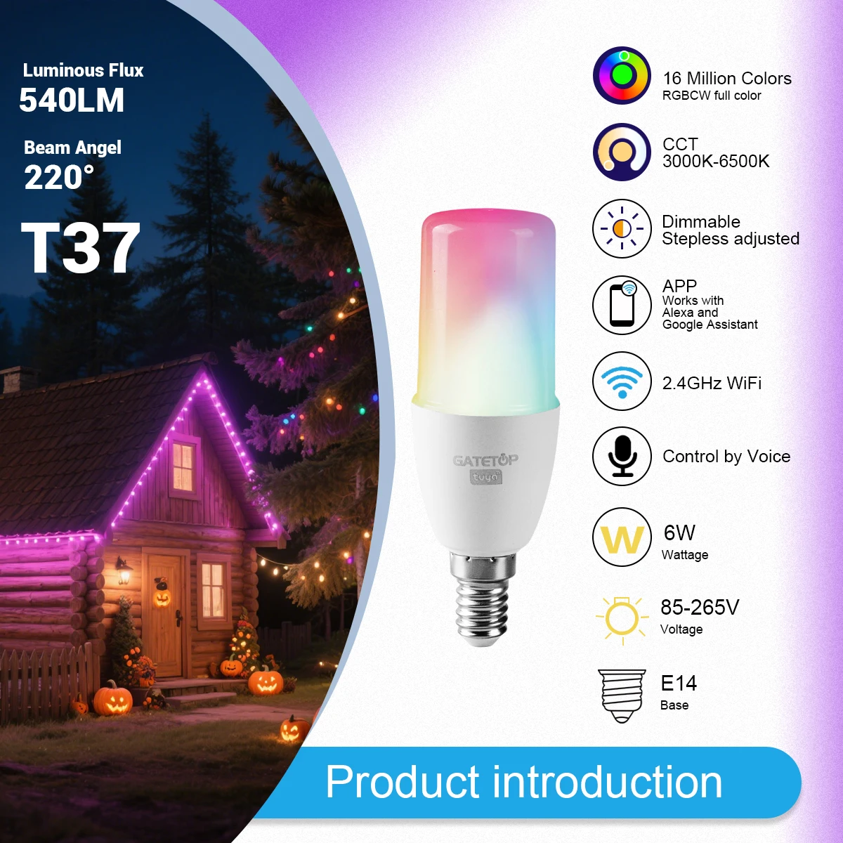 1-10PCS T37 E14 Smart Wifi Led Bulb Light 6W RGB CW WW Candle Lamp Works with Alexa Amazon Google Home Yandex Alice Smartthings