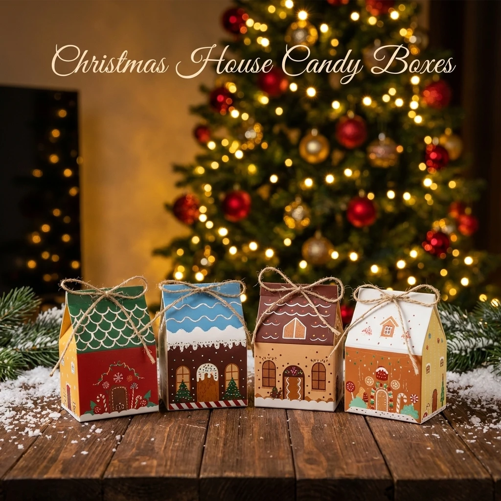 12/24 Stück Mini-Lebkuchenhaus-Weihnachtsboxen, niedliche hausförmige Geschenkboxen für Weihnachten mit Kordel für Feiertagspartybedarf – Detail 1