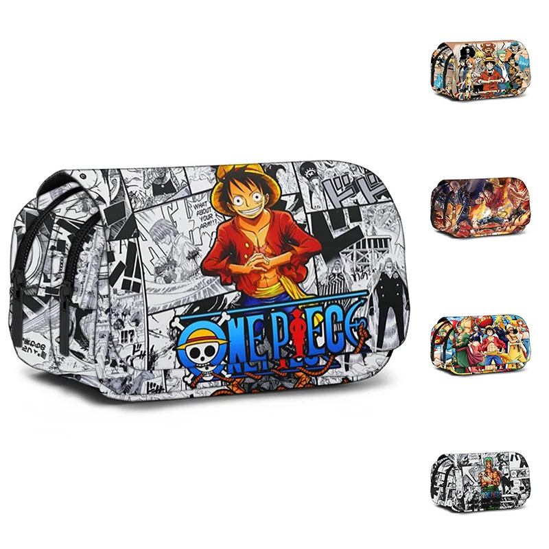 

Anime One Piece Peripherals Double layered Pencil Bag School Students Cartoon Animation Pencil Box Children Birthday Gifts