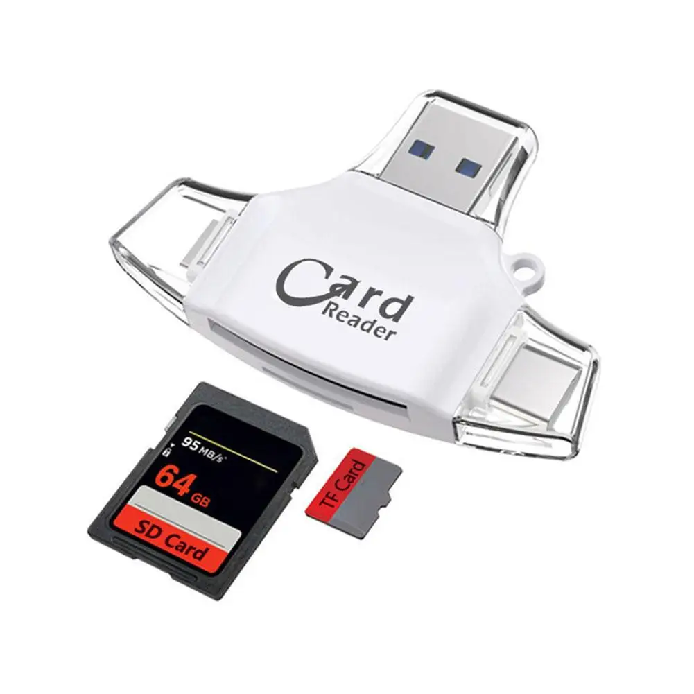 Multi-Port Universal Card Reader, Memory Card Reader, Adaptador, Compatível com iPhone, Pro, Mais, Dispositivos USB C, 4 em 1