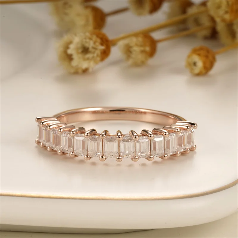 Imagem -02 - Cxsjeremy Único Metade Eternidade Baguette Corte Moissanite Casamento Banda 14k Rose Gold Anel de Noivado Banda Correspondência para Mulheres Presentes