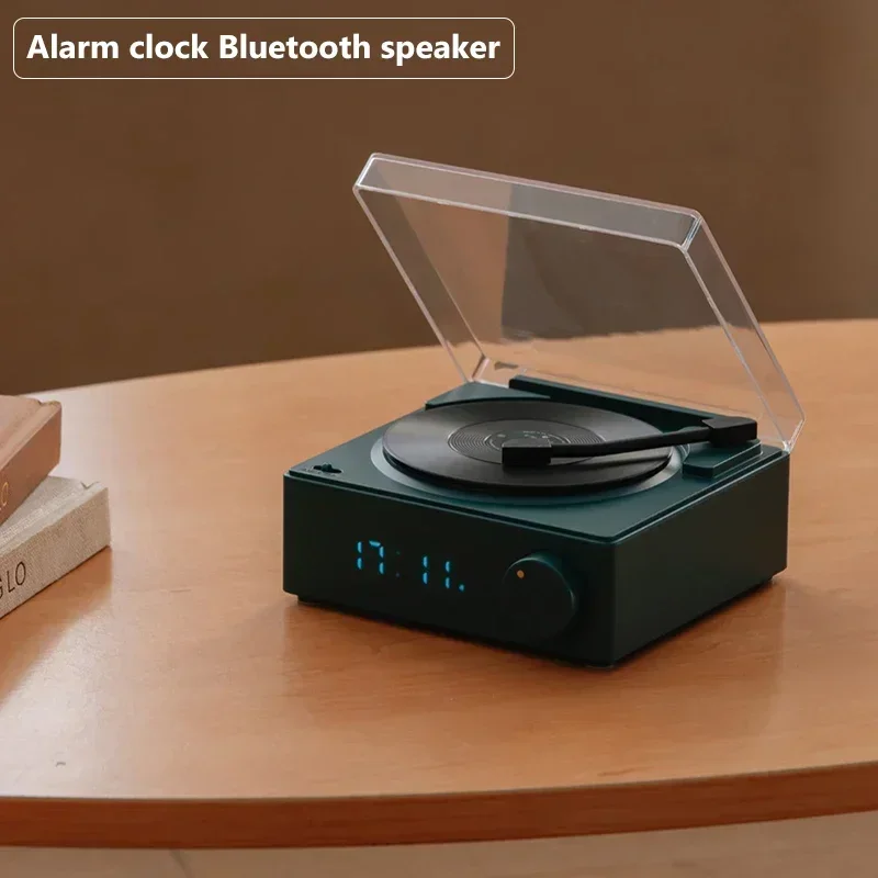 

Vinyl Turntable Bluetooth Speaker High-quality Wireless Small Sound Box Subwoofer With Alarm Clock Home Mini Gift