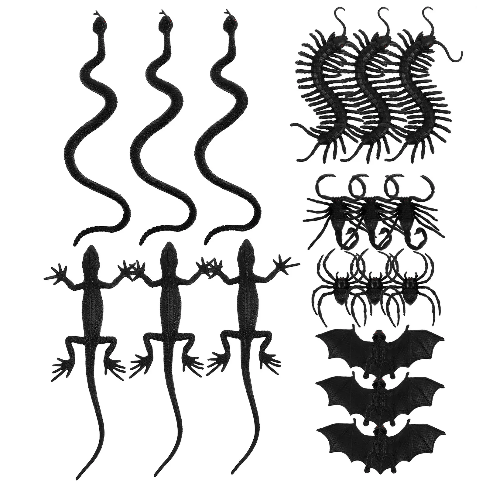 

18Pcs Lifelike Halloween Pranks Animal Decor Set Snake Bat Scorpion Gecko Centipede Spider for Party Masquerade Cosplay Props