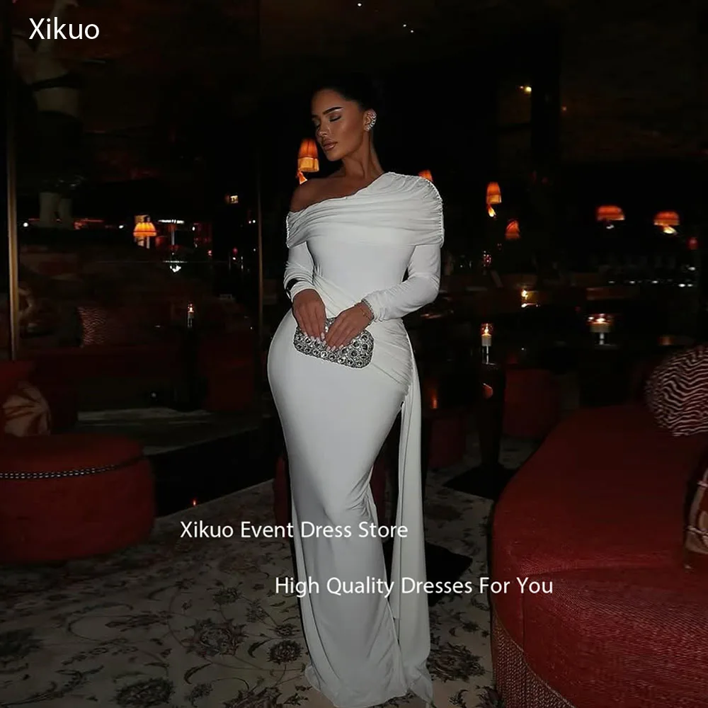 Xikuo Geraffte, figurbetonte, formelle Brautkleider, Meerjungfrau, drapiert, Schlitz, Brautkleider, asymmetrischer Ausschnitt, Vestido De Novia, individuell gestaltet