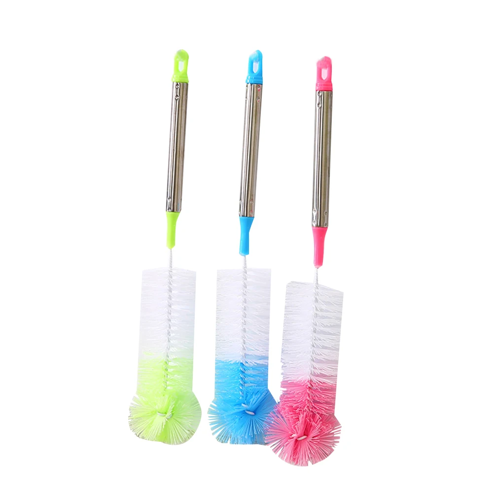 

3pcs Bottle Brush Stainless Steel Handle Nylon Cleaner for Cups Bottles Carafes Decanters Laboratory Equipment
