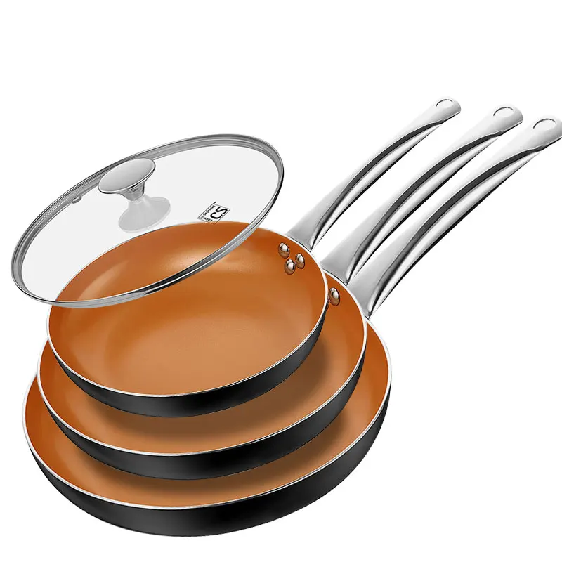 Sartén antiadherente para tortilla de huevo de 8/10/12 pulgadas con tapa, sartén Interior de cerámica de titanio, sartén para cocinar segura para horno