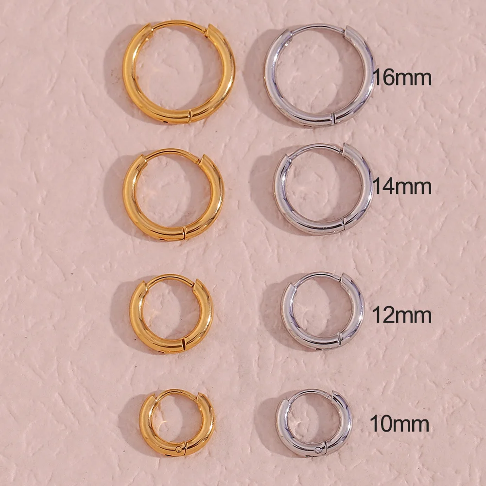 10mm 12mm 14mm 16mm Basics Small Hoop Earring Huggies Kolczyki dla dziewczynki Kobiety Pozłacany srebrny kolor Kolczyk ze stali nierdzewnej