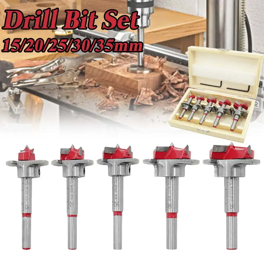 5Pcs/set Positioning Hole Saw Kit Adjustable 15-35mm Hinge Hole Opener Wood Auger Cutter Woodworking Drill Bits for Power Tools