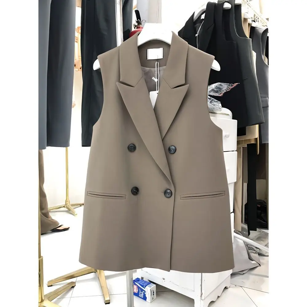 Women's 2025 New Black Suit Vest Sleeveless Blazer Casual Spring Autumn Korean Chic Minimalist Slim Fit Layering Outerwear