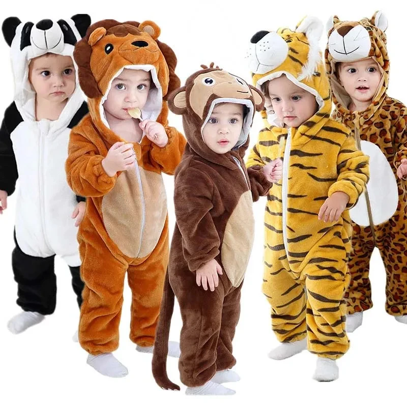 Baby Rompers Winter Kigurumi Lion Costume For Girls Boys Toddler Animal Jumpsuit Infant Clothes Pyjamas Kids Overalls ropa bebes